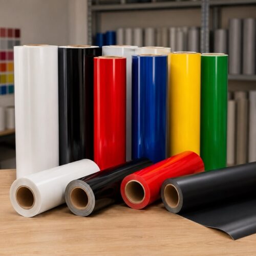 Rouleaux de vinyle adhésif blanc, noir et coloré pour découpe et marquage