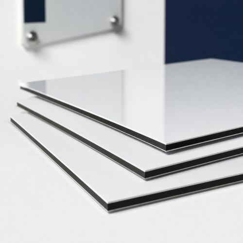 Plaques aluminium composite DIBOND blanc 3 mm avec noyau sombre et faces brillantes ou mates
